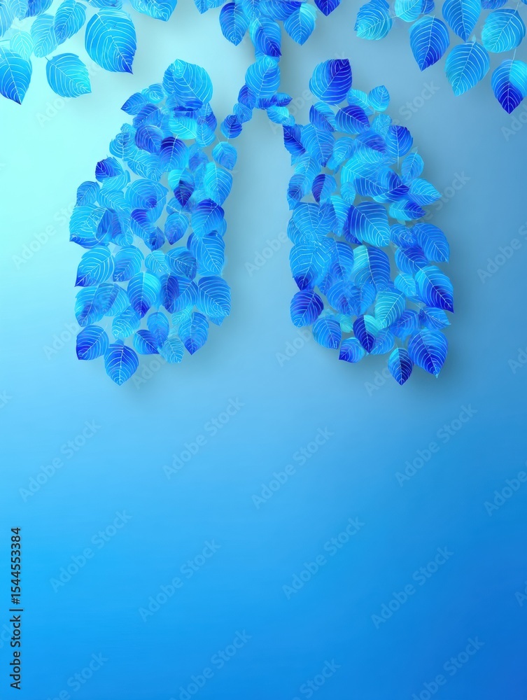 Poster blue gradient background featuring a creative representation of lungs made from leaves showcasing th