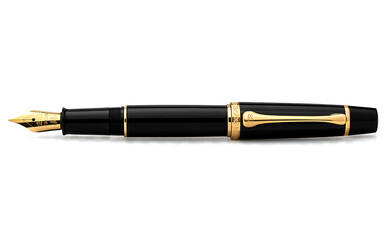 Elegant black and gold fountain pen isolated on white