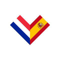 friendship concept. heart shape icon of france and spain flags. vector illustration isolated on white background
