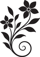 Floral Silhouette Vector with Swirl – Decorative Flower and Leaf Design for Crafts and Graphic Projects