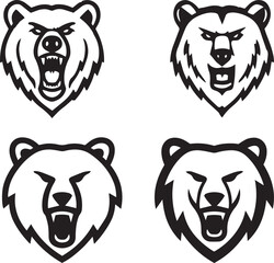 Bear Head Logo Vector Set, Roaring Wild Animal Mascot Icons Collection