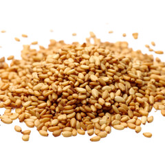 Fototapeta premium Pile of sesame seeds close up macro food photography detail shot on transparent background