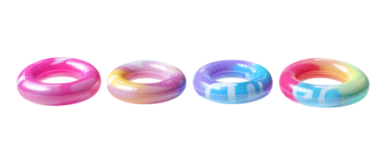 Pack Collection Vibrant Pastel Donut Rings Perfect for Summer Fun set against transparent background