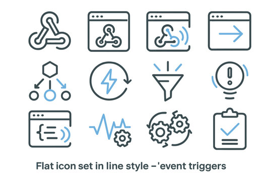 Event trigger icons set with blue highlights in line style
