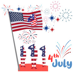  American Flag 4th of July &ndash; Saluting Soldiers and Fireworks Celebration Vector