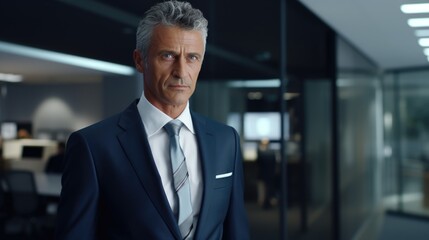 Fototapeta premium senior businessman ceo standing in office lobby. Mature business man wearing suit formal wear, Looks confidently at the camera.