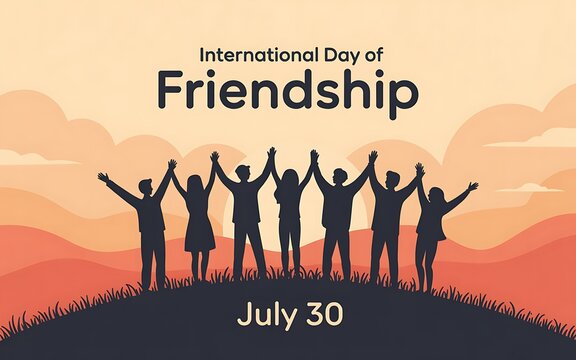 International day of friendship silhouettes of friends at sunset