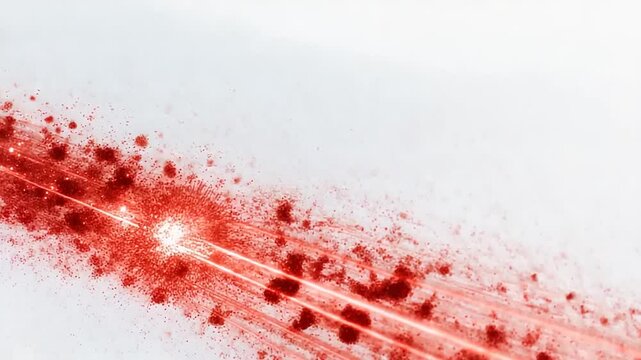 Red splatter with light streaks on white background