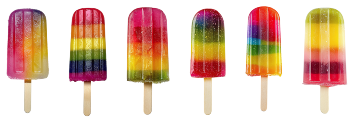 Set of various ice creams frozen fruit juice on a stick isolated on transparent background PNG