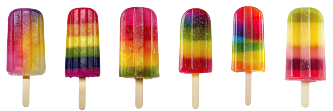 Set of various ice creams frozen fruit juice on a stick isolated on transparent background PNG