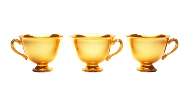 Pack Collection Three Golden Goblets Luxury Success Achievement Symbolism set against transparent background