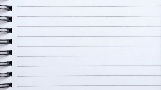 Close-up view of a spiral bound notebook with lined white pages ready for writing or notes and showing the binding mechanism