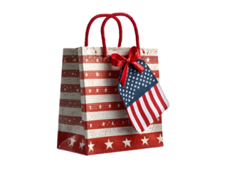 4th july patriotic shopping bag. American flag inspired design. USA American Holiday Sale Gift Bag. isolated on transparent background with clipping path.