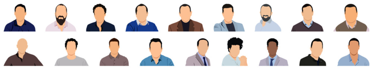 Faceless people characters male user profile avatar isolated set