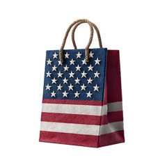 Fototapeta premium 4th july patriotic shopping bag. American flag inspired design. USA American Holiday Sale Gift Bag. isolated on transparent background.