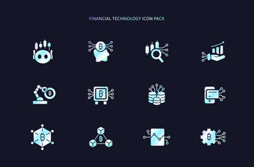Ai Stock Market and Investment icons Pack for Artificial Intelligence Finance Analysis Economy Concept with Robot. Bitcoin Business and Cryptocurrency Blockchain Financial Tech, AI icon Payment.