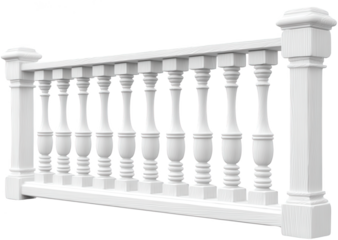 Elegant White Wooden Railing Balustrade Design with Intricate Detailing and Vertical Columns