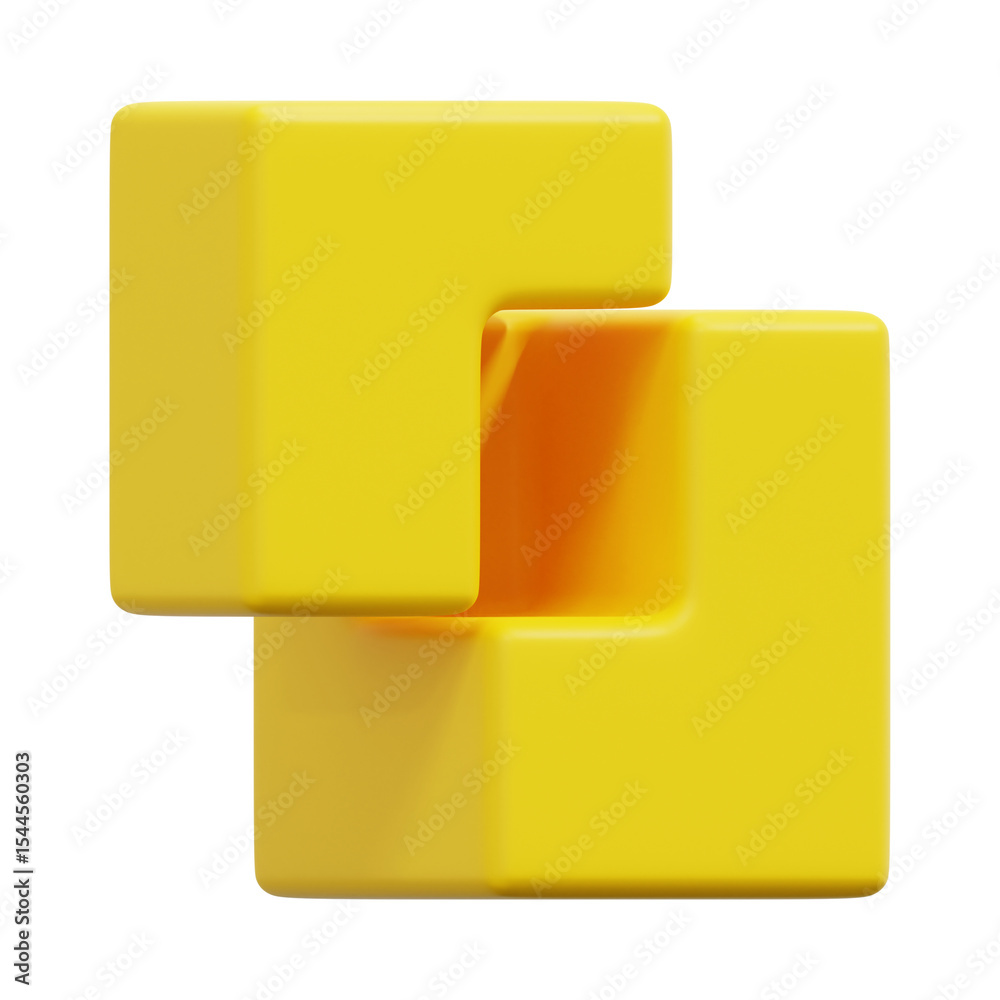 Poster a yellow interlocking cube structure with a black background in a studio lighting setup