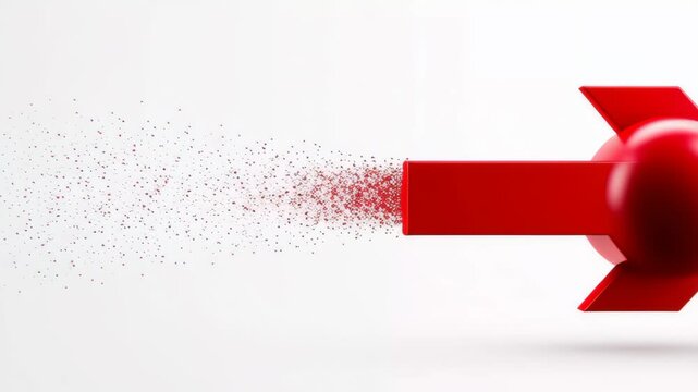 Red arrow magnet illustration with particles dispersing from the tip, symbolizing attraction and influence, set against a clean white background, showcasing modern design and visual impact