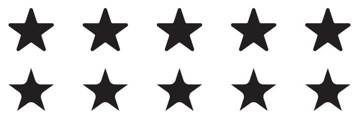 Stars collection. Star vector icons. Black set of Stars, isolated on white background. Star icon. Stars in modern simple flat style. Black star icon illustration. Vector illustration.