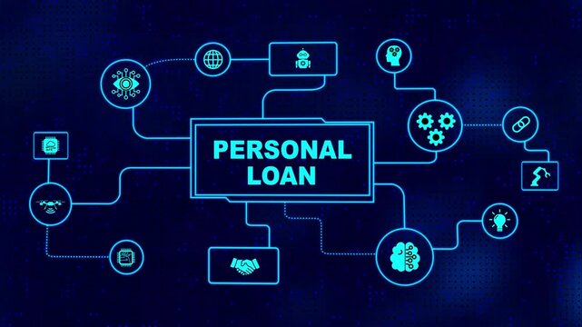 Loan personal finance concept. Business, technology, internet and networking concept grid and map background.