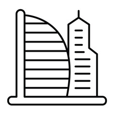 Skyscraper tower and tall building thin line icon, real estate concept. Vector graphics. City skyscraper, multi storey house sign on white background, style mobile or design.