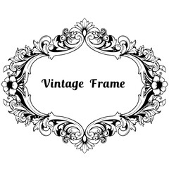 Vintage Floral Frame: An antique frame with ornate floral design in black and white.