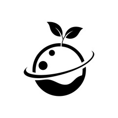Planet and plant minimalist icon logo for eco harmony and global sustainability branding