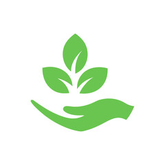 Plant in hand icon logo with minimalist style for eco growth and nature care branding
