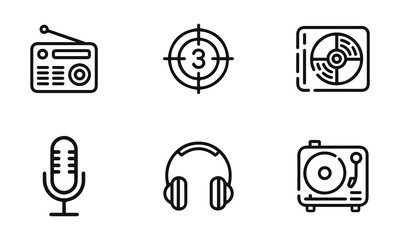 Audio, Music & Media Icons Set. and outline illustration.