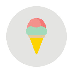 Double Scoop Ice Cream Cone Sweet Frozen Dessert Vector Icon
