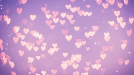 Many pink heart shaped bokeh lights softly glow on a purple background - Powered by Adobe