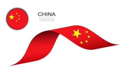 People's Republic of China flag on waving ribbon and cricle button, Chinese flags vector design.