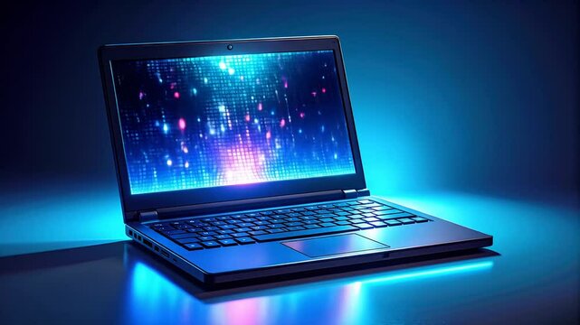 Modern Laptop With Glowing Digital Screen