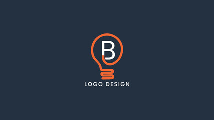 Creative B letter logo with integrated light bulb icon in orange and white on dark blue background, perfect for innovation branding, idea startups, and tech identity © Ahmed