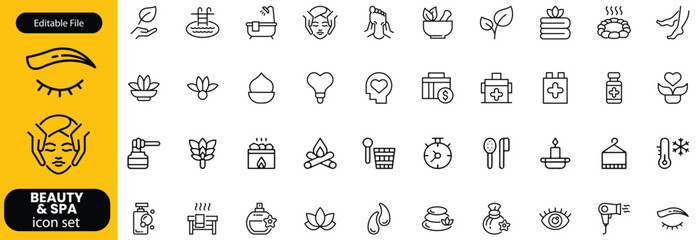 Wellness and Spa Line Editable Icons set. Vector illustration in modern thin line style of components of a healthy lifestyle, face and body care, recreation. Pictograms and infographics