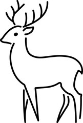 Deer outline antler wildlife animal forest nature standing mammal simple black line art. Minimalist deer illustration with antlers standing in profile evokes calm and natural beauty