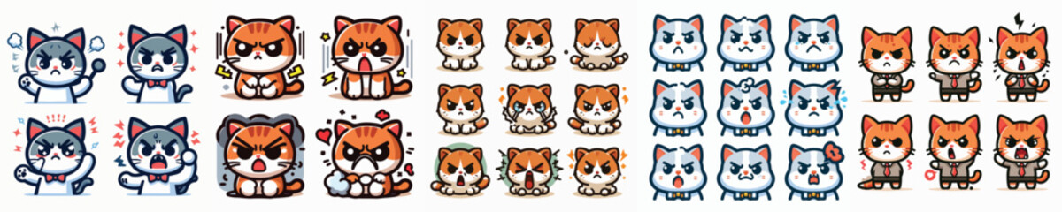 vector set image of cat angry