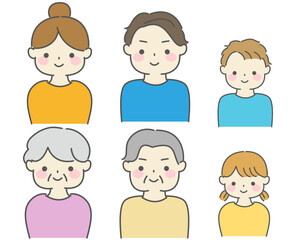 3世帯家族のシンプルなイラスト