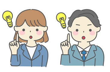 ひらめいたスーツの男女のシンプルなイラスト