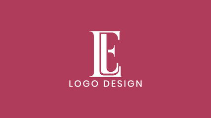 Elegant EL monogram logo with tall serif lettering on red background, ideal for luxury fashion, branding, or personal identity