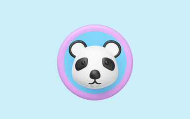3d cute panda head in the circle label icon isolated on blue background. mascot, character, logo, cartoon style, 3d render illustration © sirawut