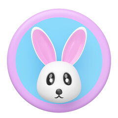 3d cute rabbit head in the circle label isolated. mascot, icon, character, logo cartoon style, 3d render illustration