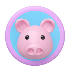 3d cute big head in the circle label isolated. mascot, icon, character, logo cartoon style, 3d render illustration