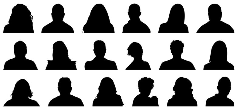 Monochrome diverse faceless anonymous people characters avatar headshot portrait isolated set