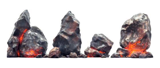 Pack Collection Glowing Embers Realistic 3D Render of Burning Coal set against transparent background
