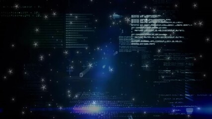 Glowing beam sweeping bottom activating code snippets floating across starry digital void - Powered by Adobe