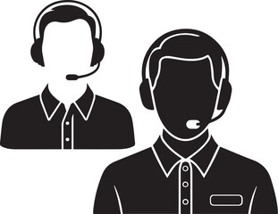 Vector silhouettes of customer service representatives with headsets in a call center support team on white background