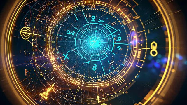 Horoscope circle with zodiac signs on abstract background