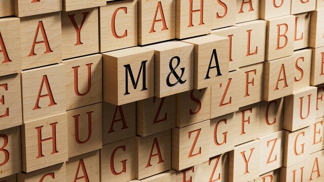M&A - concept waiting for mergers and acquisitions.3D rendering on wooden background.